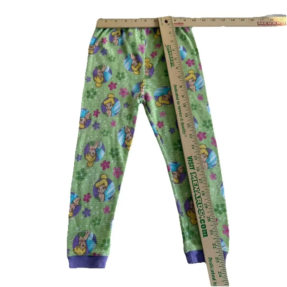 Vintage Y2K Girl's Disney Fairies Tinker Bell Thermal Pajama 2 Piece Set Sz 6